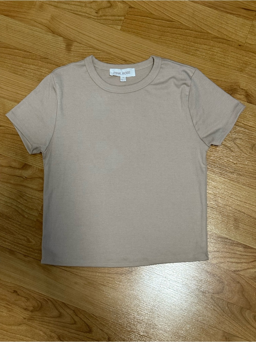 Pink Rose Short Sleeve Crewneck Tee in Taupe